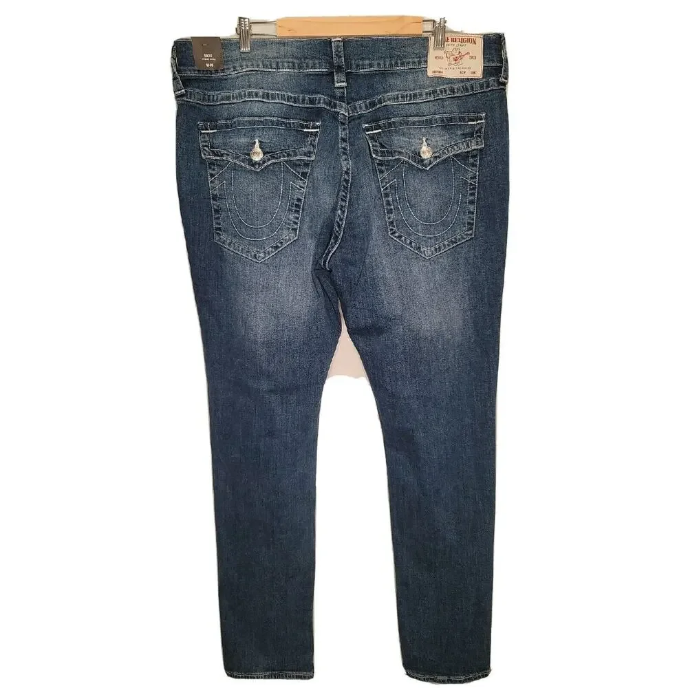 True Religion Men's Blue‎ Rocco Dark Wash Relaxed Skinny Flap Jeans Size 40x33